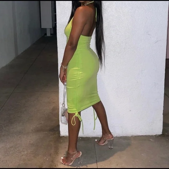 green emerald velvet dress Private Label One Shoulder Crystals Lime Green Satin Bodycon Dress main image 0